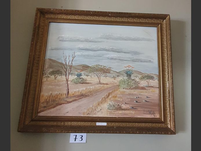 GILT FRAMED OIL ON BOARD "LANDSCAPE" BY L VAN WYK, 55 x 45cm