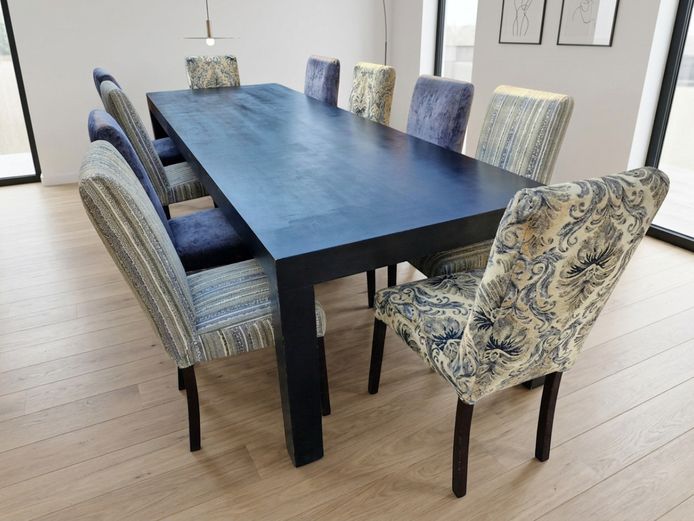 Contemporary 10-Seater Dining Suite:  Large Rectangular Dining Table & 10 Upholstered Chairs