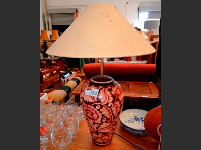 MULTI-COLOURED CERAMIC LAMP WITH SHADE, 75cm High