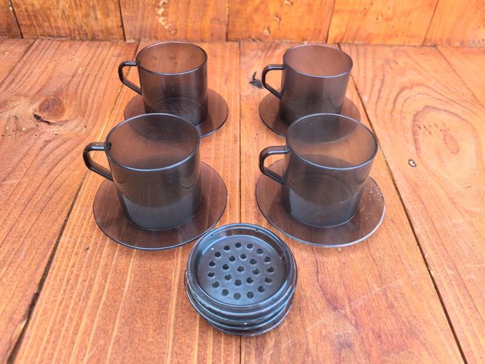 Set of 4 - 1970s Style Smoked Translucent Plastic Espresso/Tea 