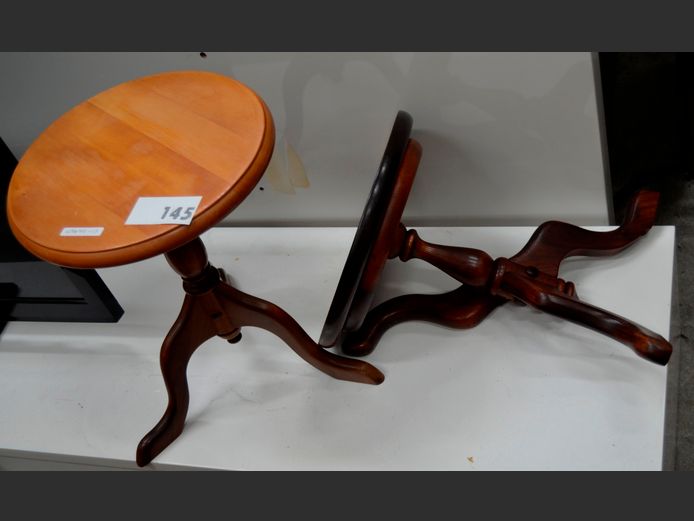 YELLOWWOOD & IMBUIA CIRCULAR SIDE TABLE, 29cm Diameter x 37cm High, & A BLACKWOOD SIDE TABLE [1 leg needs attaching], 30cm Diameter x 35cm High