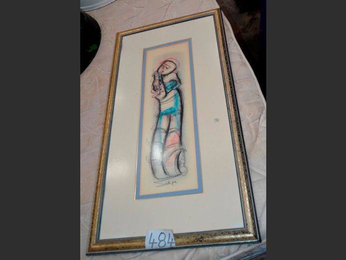 GILT FRAMED MIXED MEDIA "MUSICIAN" SIGNED SELEPE, 49.5 x 15cm