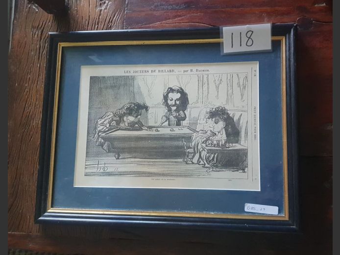 FRAMED PRINT "LES JOUEURS DE BILLARD", 25 x 15.5cm