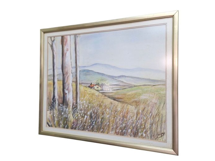 Large Framed 1987 Landscape Watercolor Signed De Bruyn