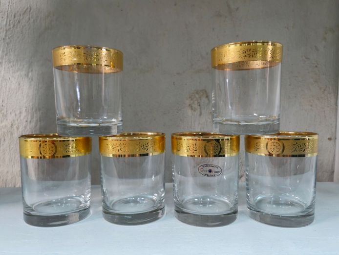 Vintage Decorium 24kt Gold-Trim Tumblers - Set of 6