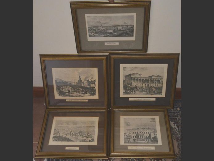 SET OF 5 FRAMED ANTIQUE LITHOGRAPHS, 21 x 16cm