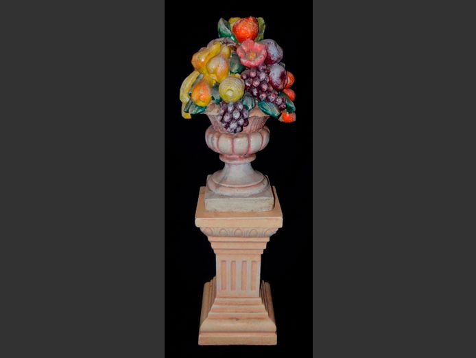 CONCRETE FRUIT ARRANGEMENT ON PLINTH, 110cm High together