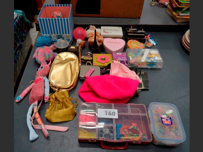 HEIRLOOM PORCELAIN MUSICAL JEWELLERY BOX, LOOM BANDS, TOYS, etc