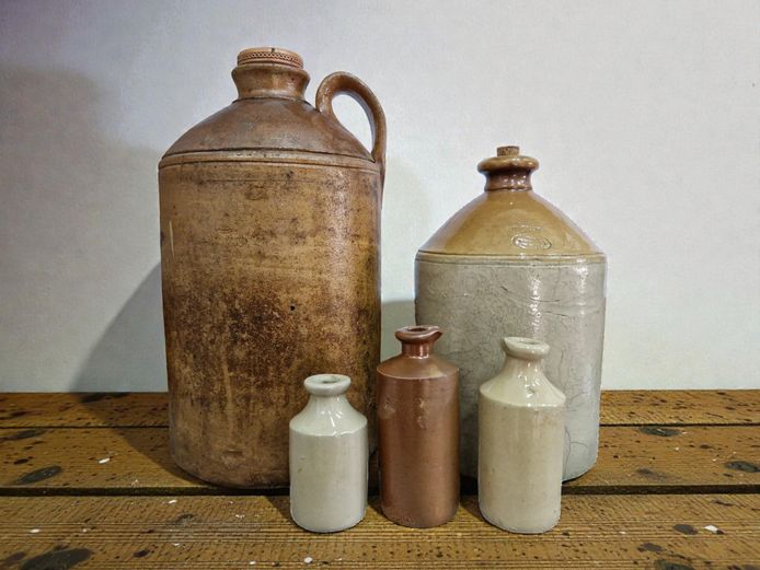 Collection of Antique Stoneware Bottles & Flagons