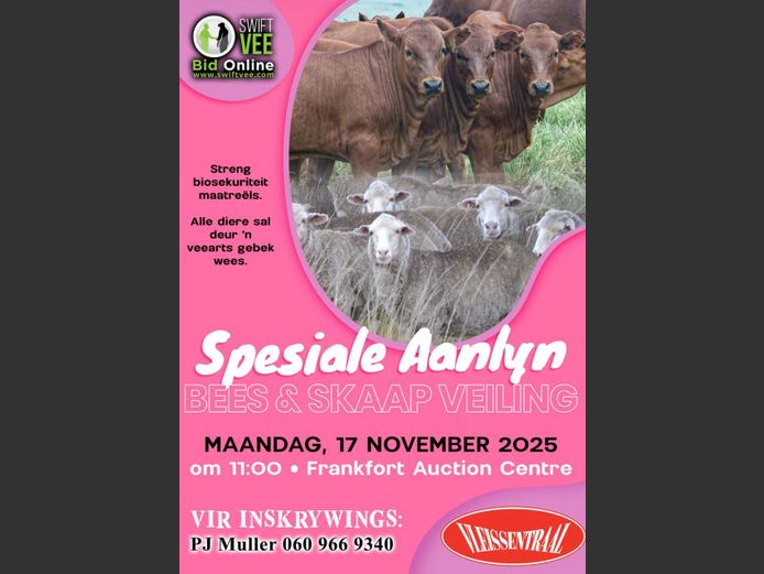 SPESIALE BEES EN SKAAP AANLYN VEILING