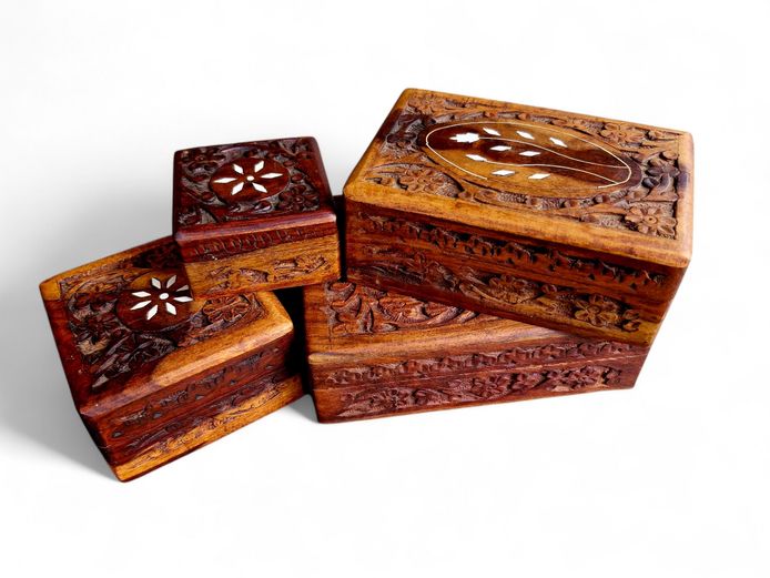 Collection of Hand-Carved Wooden Keepsake Boxes