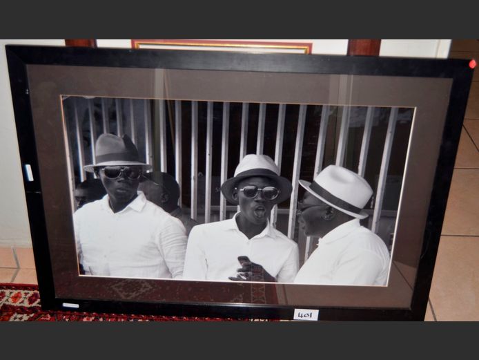 FRAMED MONOCHROME PHOTOGRAPHIC PRINT "AFRICAN MEN", 89 x 53cm [43309-81]