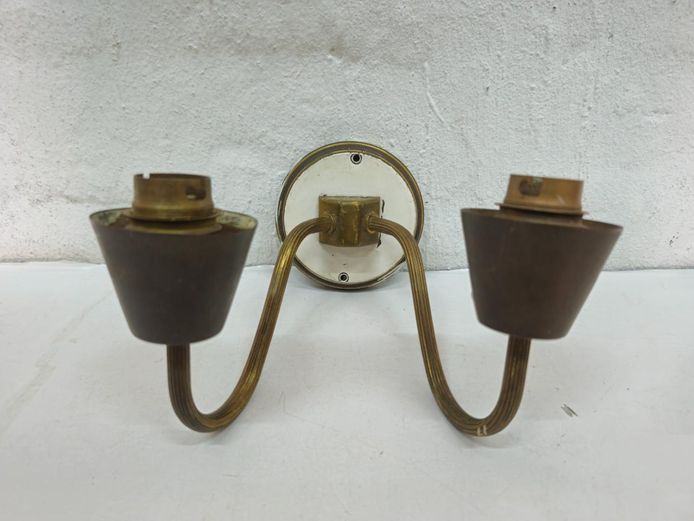 Vintage Mid-Century Brass Double-Arm Wall Sconce Fixture