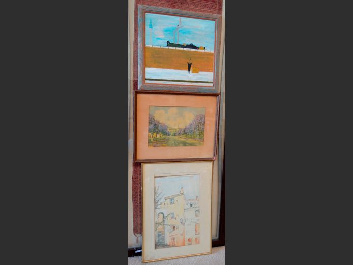 FRAMED CHARCOAL "NUDE STUDY", FRAMED LANDSCAPE, etc [43499-16,42342-4]