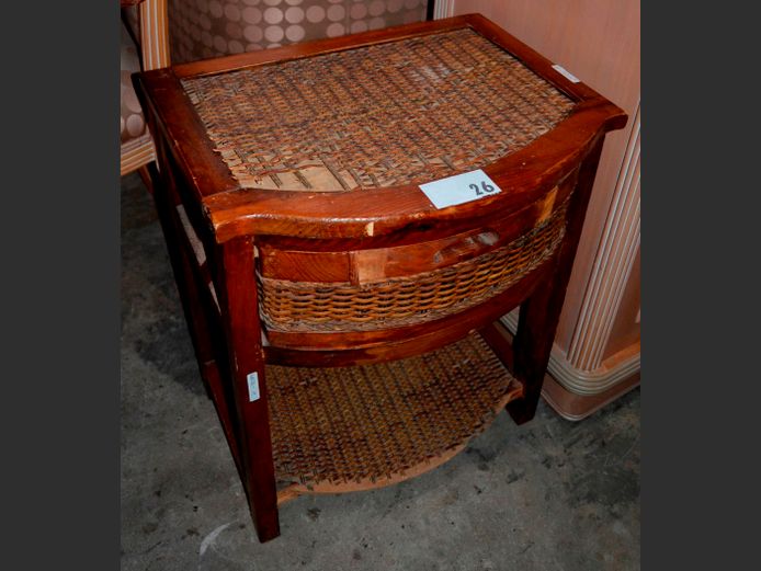 MAHOGANY & WICKER PEDESTAL, 48 x 38 x 59cm [Needs some restoration]