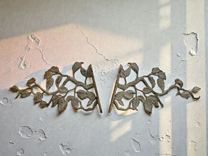 Pair of Cast Iron Leaf & Branch Decorative Wall Brackets