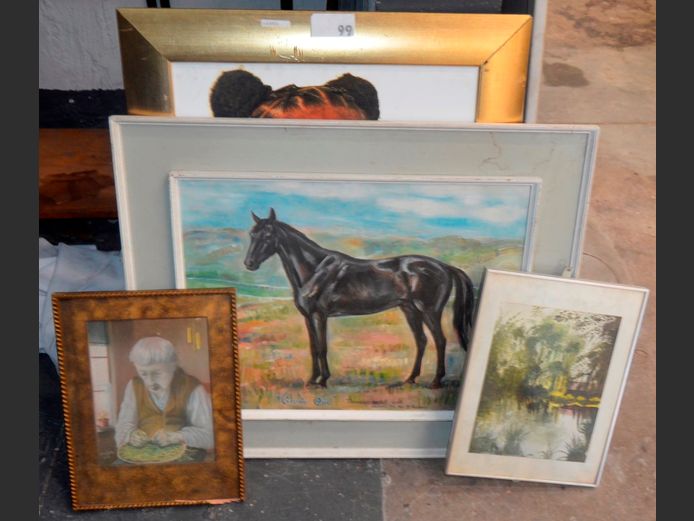 FRAMED OIL ON BOARD "HORSE", PORTRAIT, etc