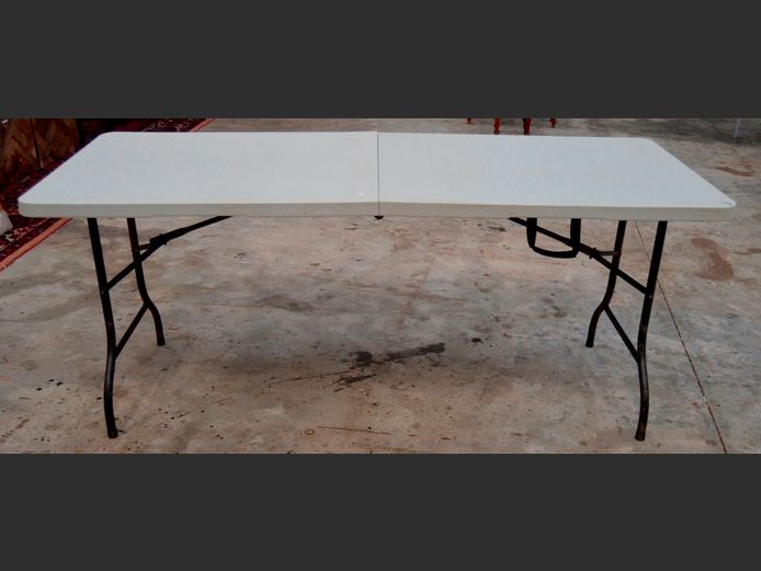 CREAM PLASTIC FOLDING TRESTLE TABLE, 180 x 74 x 74cm