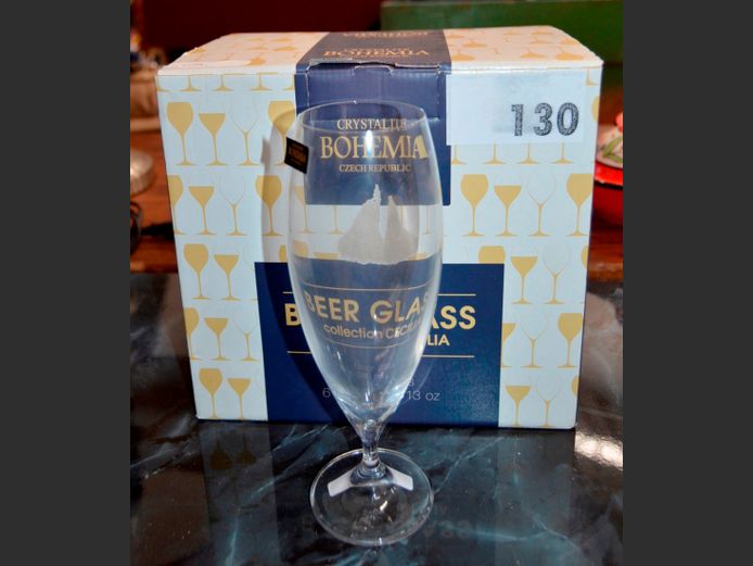 SET OF 6 BOHEMIA CRYSTAL BEER GLASSES
