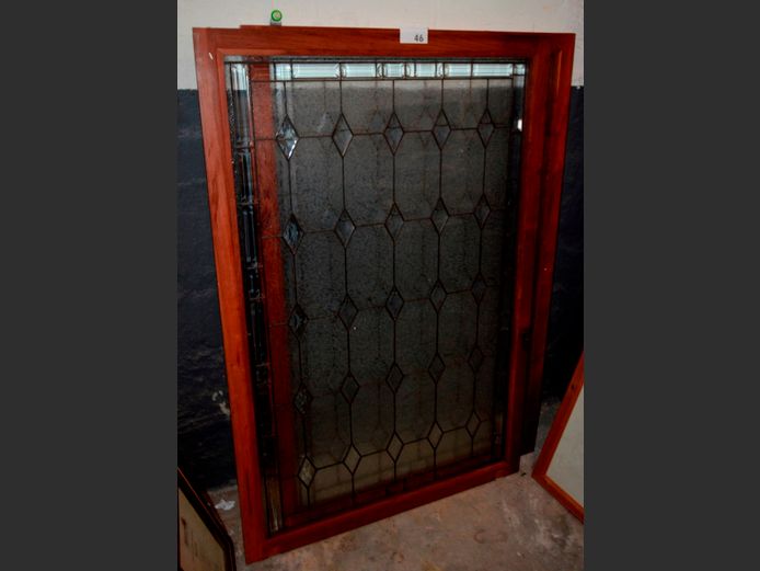 PAIR CHERRYWOOD & LEAD GLASS PANELS