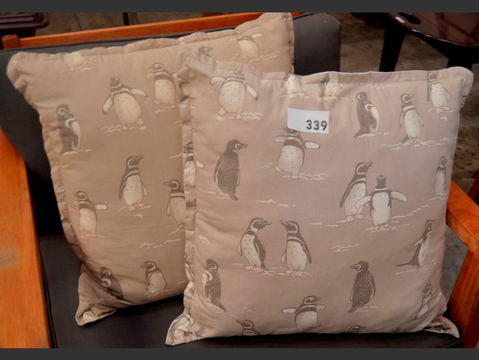PAIR "PENGUIN" SCATTER CUSHIONS, 55 x 55cm