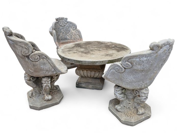 Neoclassical-Style Cement Table & Chair Set