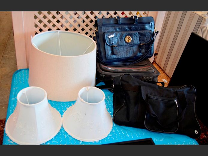 LOT: LAMP SHADES, LAPTOP BAGS, BRIEFCASE, etc