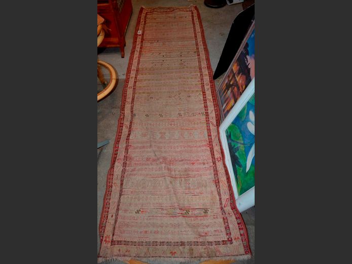 RED & BEIGE RUNNER, 270cm x 75cm [Worn]
