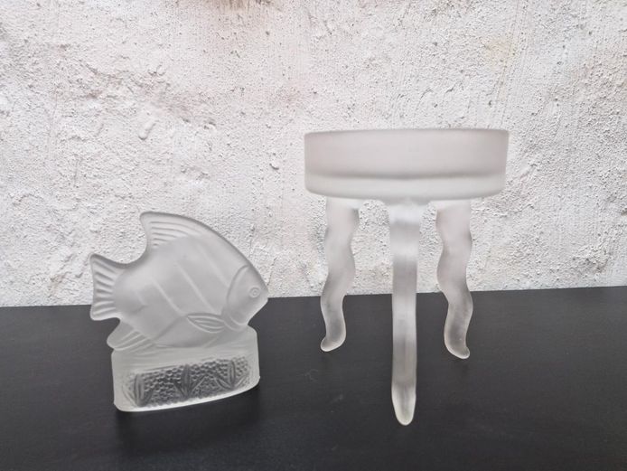 Frosted Glass Aquatic Motif Candle Holders
