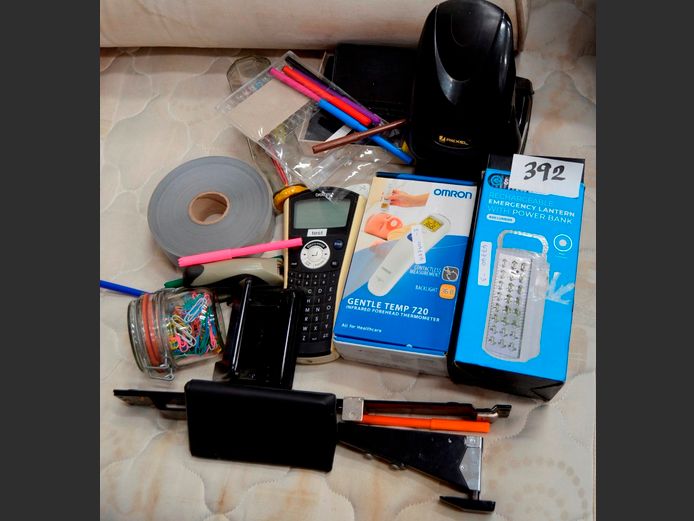 LOT: BROTHER LABEL PRINTER, PAPER PUNCH, RECHARGEABLE LANTERN, etc [Untested]