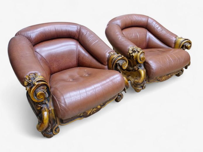 Pair of Mid-Century Italian Leather Armchairs