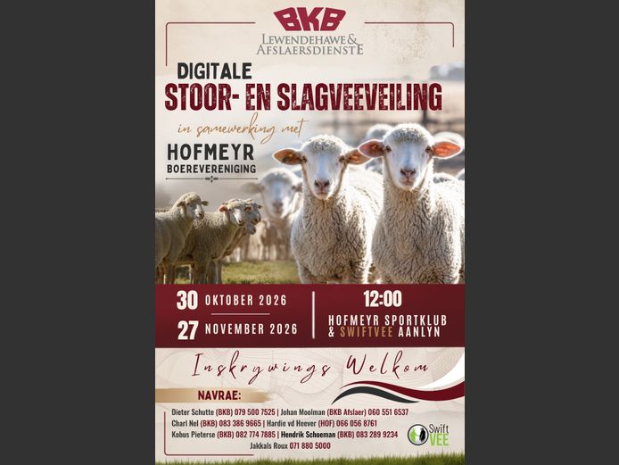 DIGITALE STOOR  EN SLAGVEEVEILING IN SAMEWERKING MET HOFMEYR BOEREVERENIGING