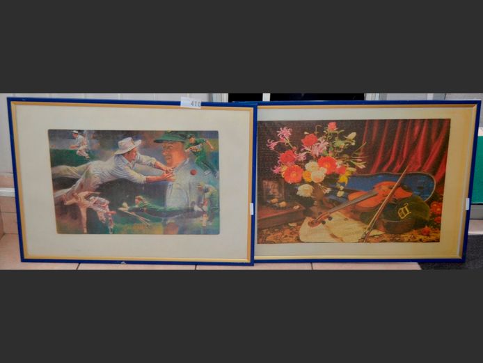 PAIR FRAMED PUZZLES, 60 x 40cm & 68 x 48cm