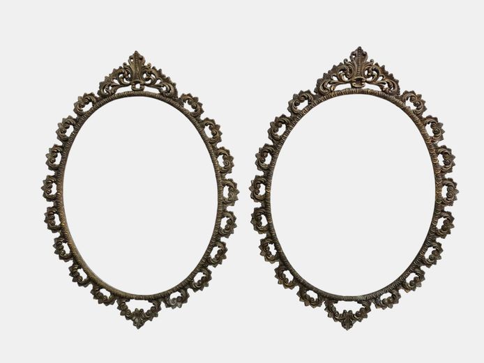 Pair of Vintage Rococo-Style Gilded Brass Oval Frames