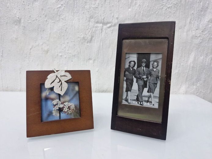 Contemporary Wooden Picture Frames: Leaf Accent & Brushed Metal Inset