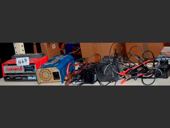LOT: 2 x BATTERY CHARGERS, etc [Switch on, untested further]