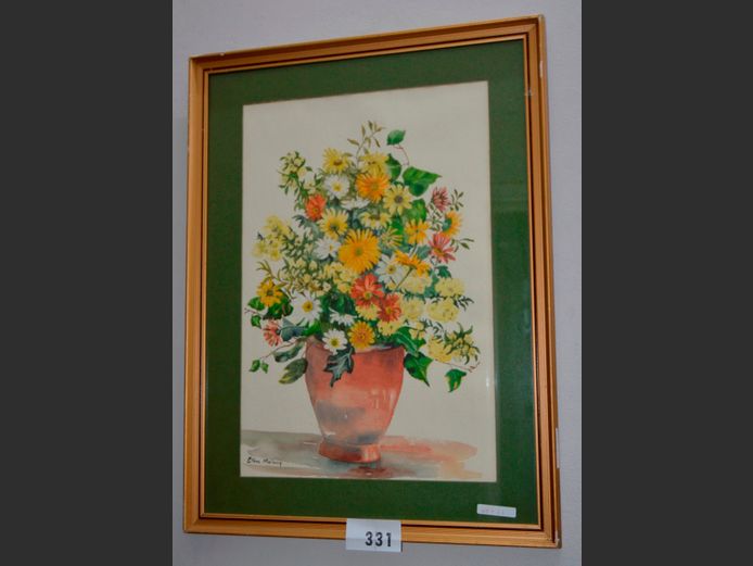 GILT FRAMED WATERCOLOUR "FLOWERS IN VASE" SIGNED ETHNE MOLONY, 49 x 33cm