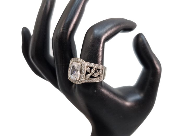 Sterling Silver Cushion-Shaped Cubic Zirconia Ring