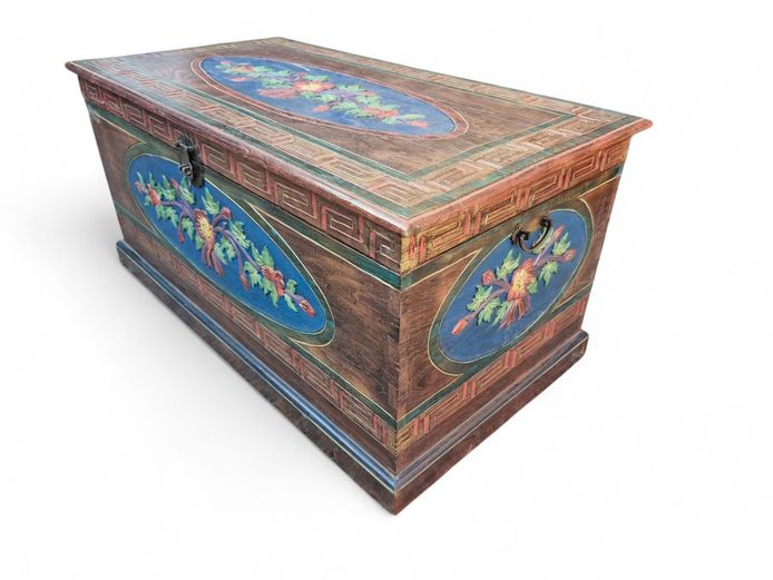 Vintage European Hand-Carved & Painted Chest