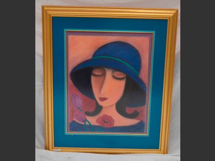 FRAMED PASTEL "PORTRAIT OF A LADY" SIGNED KNOLL, 63 x 49cm