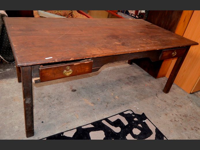 STAINED MERANTI 2-DRAWER TEACHER'S DESK, 190 x 98 x 77cm [Needs some attention]