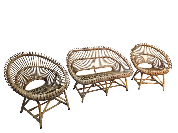 Vintage Rattan Three-Piece Lounge Suite