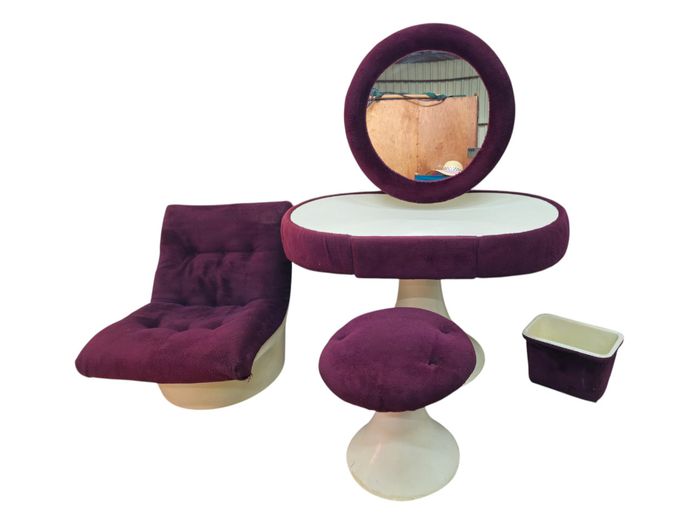 1970s Space Age Purple Plush Four-Piece Vanity Set
