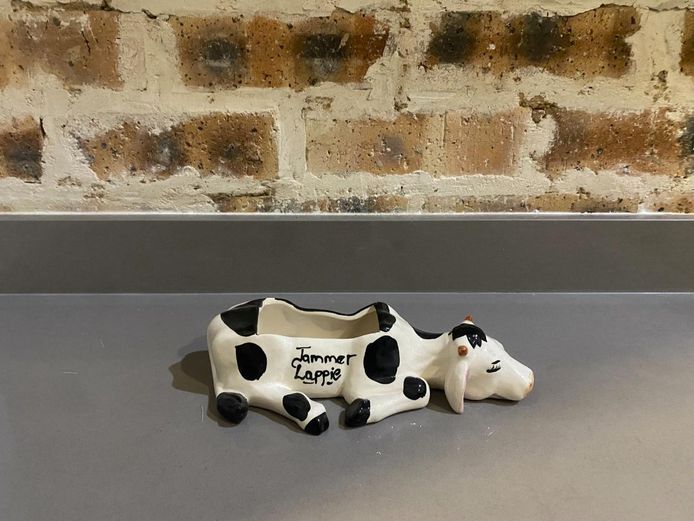 Vintage Ceramic "Jammer Lappie" Cow Planter