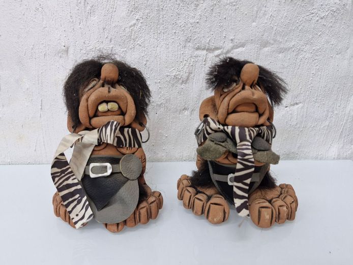 Vintage NyForm Norwegian Clay Studio Troll Figurines with Faux Fur Hair