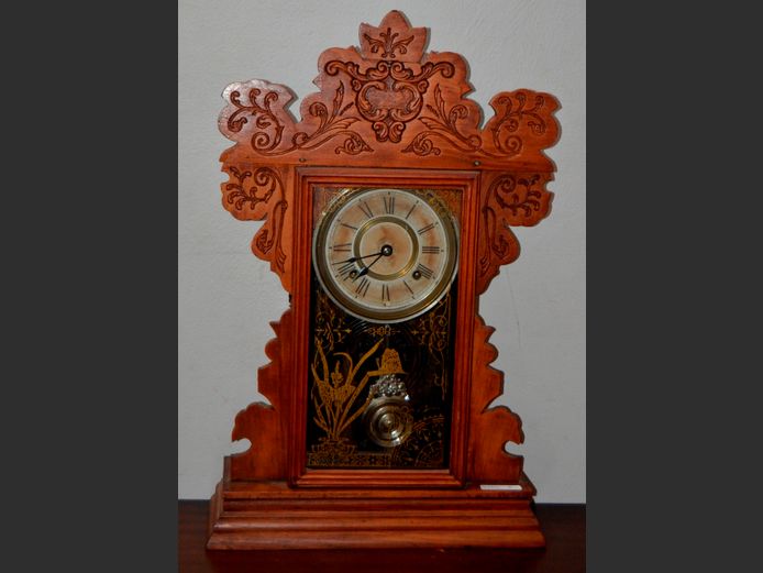 CARVED MANTLE CLOCK, 12 x 37 x 58cm