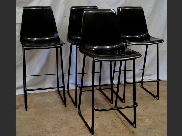 SET OF 4 BLACK ACRYLIC & METAL COUNTER CHAIRS, 68cm High