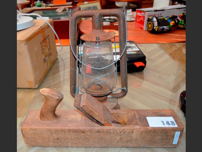 VINTAGE HAND PLANER & A LANTERN