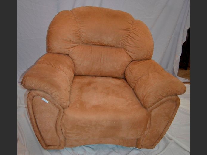 BROWN SUEDE UPHOLSTERED ARMCHAIR