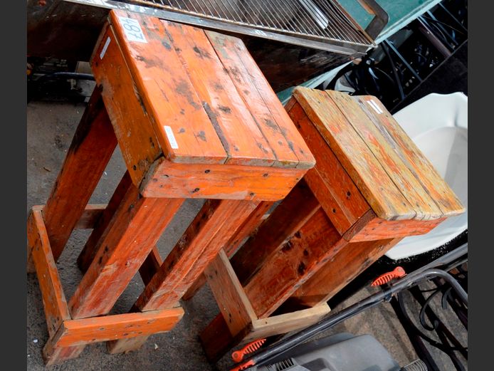 LOT OF 2: PINE BAR STOOLS, 30 x 37 x 32cm & 38 x 31 x 78cm